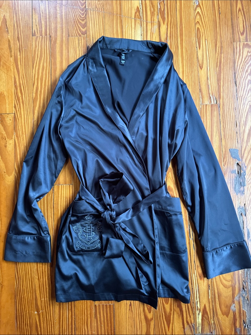 Skims Hotel Silk Robe Dark Blue Navy Size S